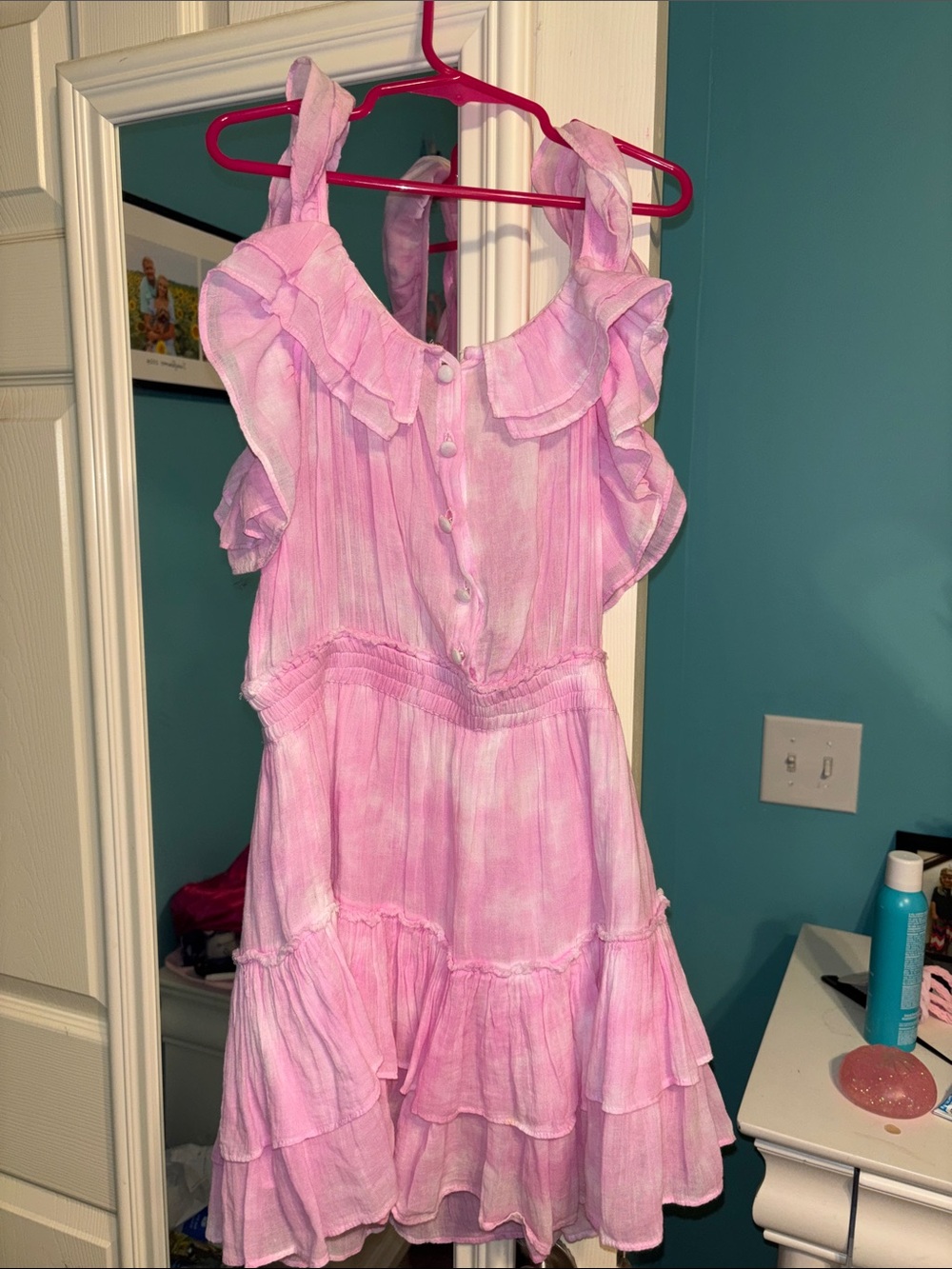 LoveShackFancy Pink Ruffled Tie-Dye Sundress